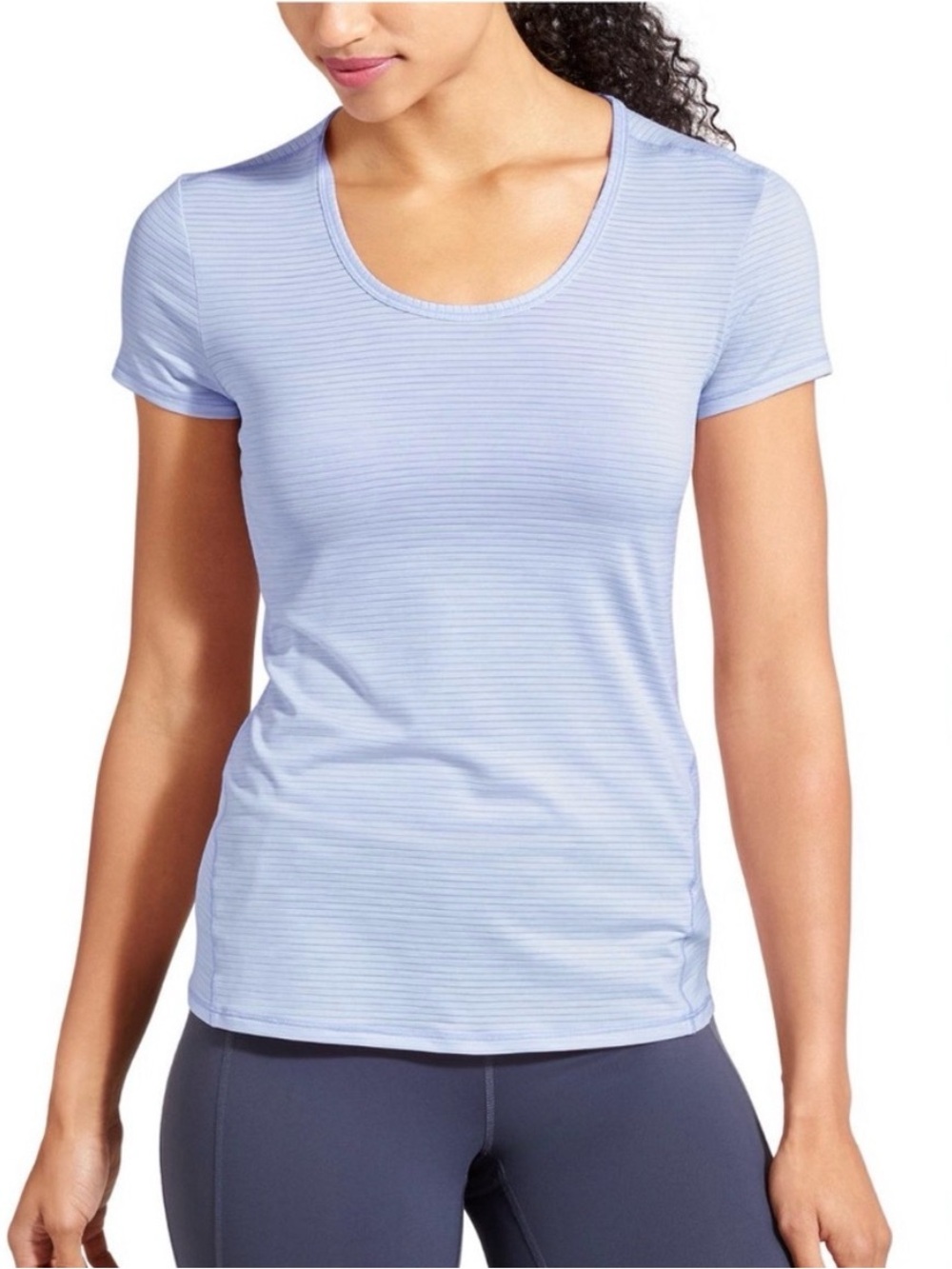 Athleta Light Blue Shadow Stripe Chi Short Sleeve Top Women’s XS